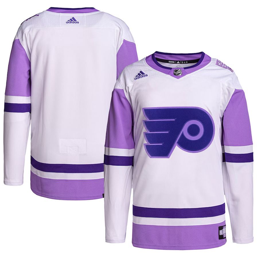Men Philadelphia Flyers adidas White Purple Hockey Fights Cancer Primegreen Authentic Blank Practice NHL Jersey->customized nhl jersey->Custom Jersey